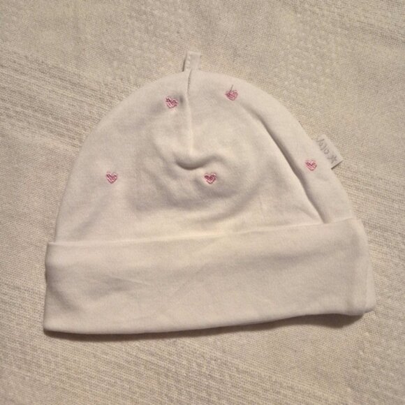 Jojo Maman Bébé girls size newborn white hat with embroidered hearts EUC - Picture 2 of 4
